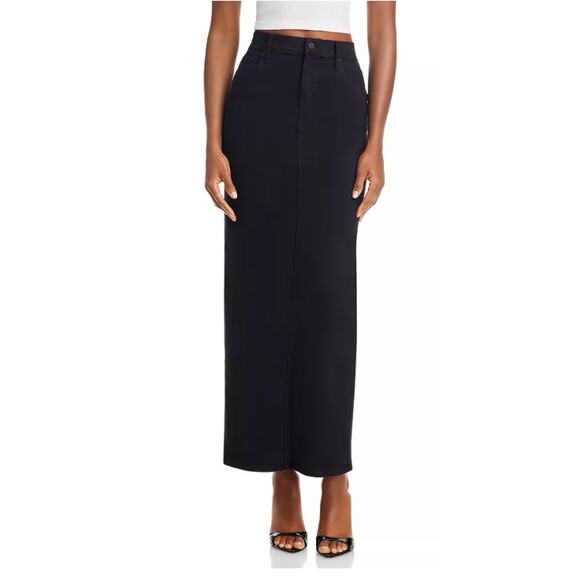 MOTHER JEANS WOMENS 29 THE FLAGPOLE DENIM MAXI SKIRT IN PITCH BLACK NEW - Picture 1 of 14